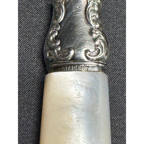 Antique Sterling Silver Carving Knife & Fork Set – Mother of Pearl Handles - Picture 4 of 9